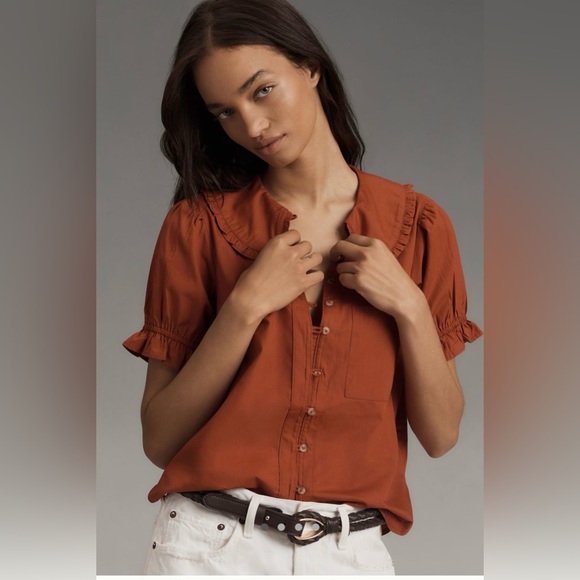 Pilcro Rust Blouse with Ruffled Collar - Picture 2 of 8